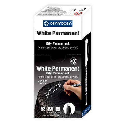 Маркер перманентный БЕЛЫЙ CENTROPEN, круглый наконечник, 1,2 мм, 2686, 5 2686
