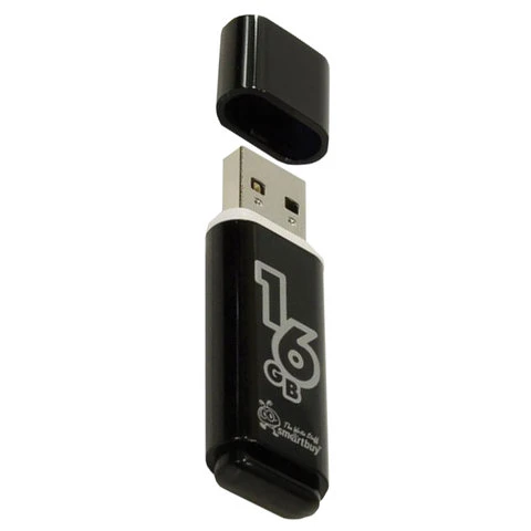 Флэш-диск 16 GB, SMARTBUY Glossy, USB 2.0, черный, SB16GBGS-K