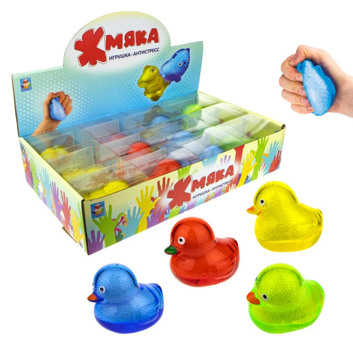1TOY Жмяка липучая утенок, в коробке, 7,5 см, 4 цвета, 12шт.
