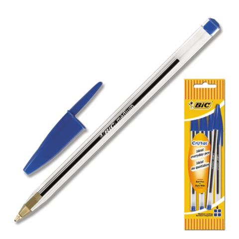 Ручки шариковые BIC, набор 4 шт., "Cristal Original", пластиковая