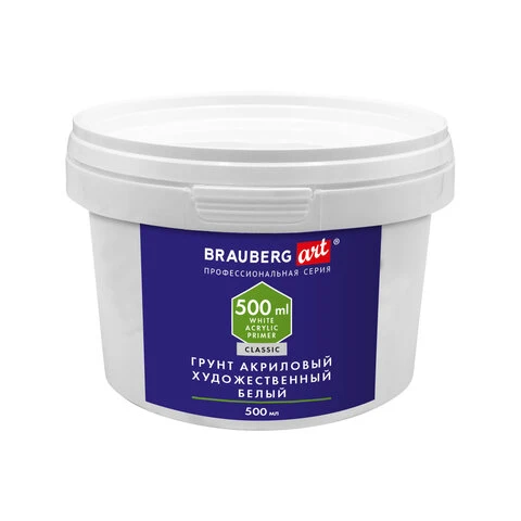 Грунт акриловый художественный, белый, в пластиковом ведре, 500 мл, BRAUBERG ART Грунт акриловый художественный, белый, в пластиковом ведре, 500 мл, BRAUBERG ART