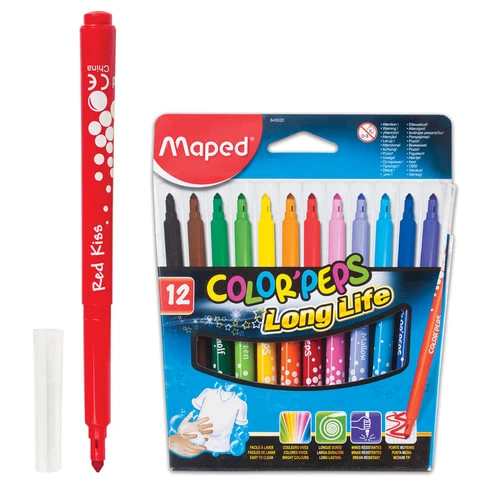 Фломастеры MAPED (Франция) "Color Pep's", 12 цветов, смываемые,