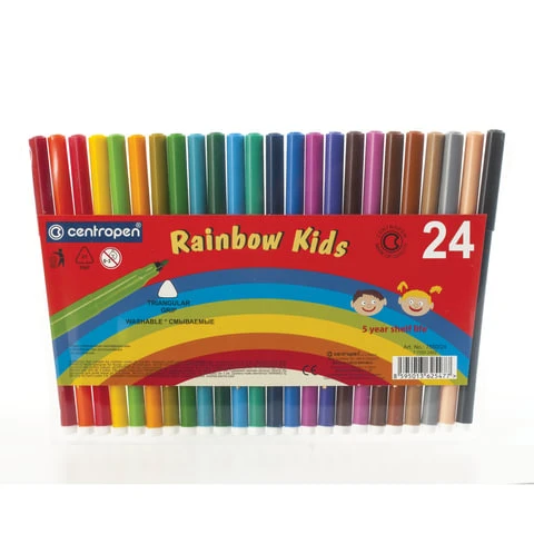Фломастеры CENTROPEN "Rainbow Kids", 24 цвета, смываемые,