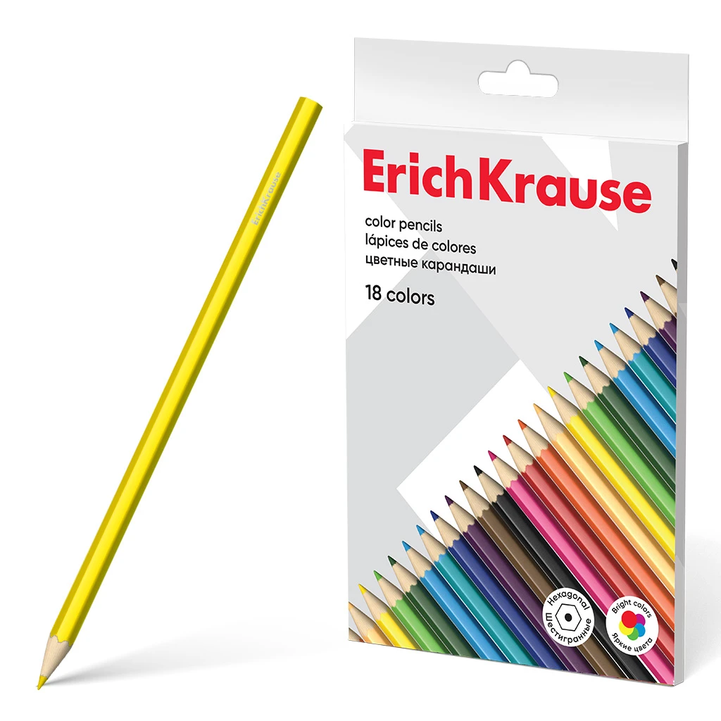 Цветные карандаши деревянные Erich Krause шестигранные 18 цветов (в коробке с