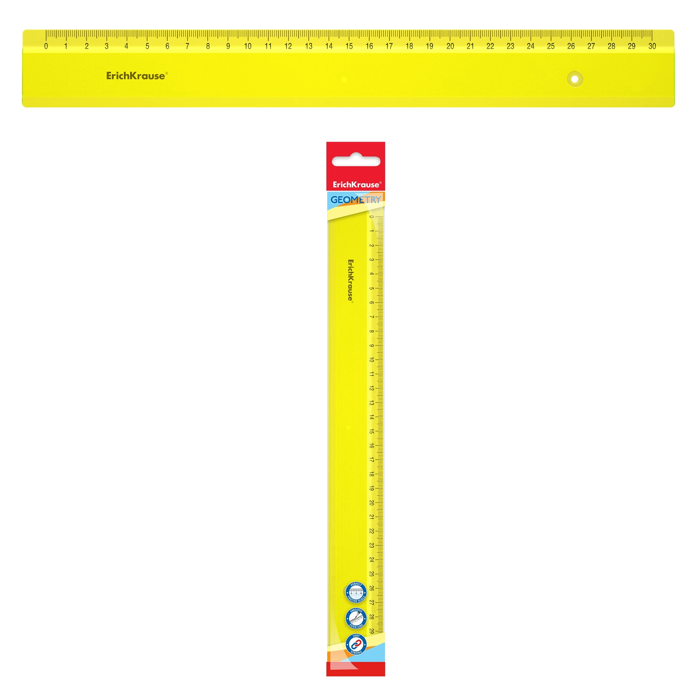 Линейка пластиковая Erich Krause® Neon, 30см, желтый, во флоупаке