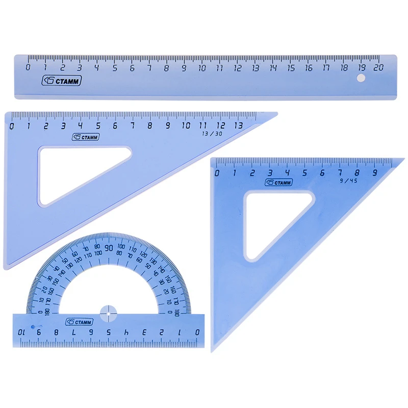 Набор чертежный СТАММ, размер S (линейка 16см, 2 треугольника, транспортир),