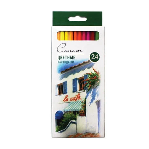Карандаши цветные профессиональные "Сонет", 24 цвета, в картонной