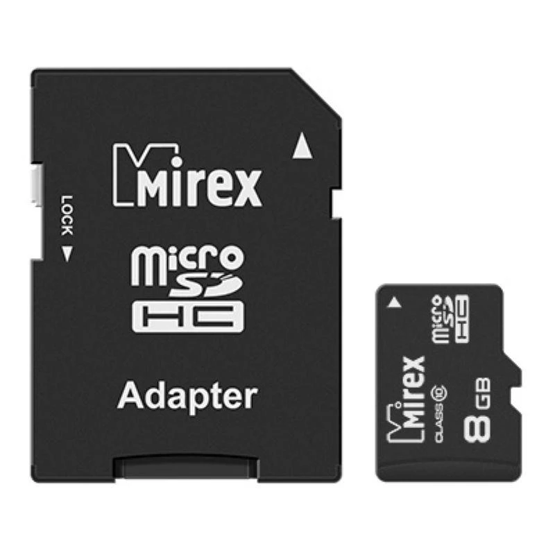 Карта памяти Mirex microSDHC с адаптером 8Gb (class 10) (13613-AD10SD08)