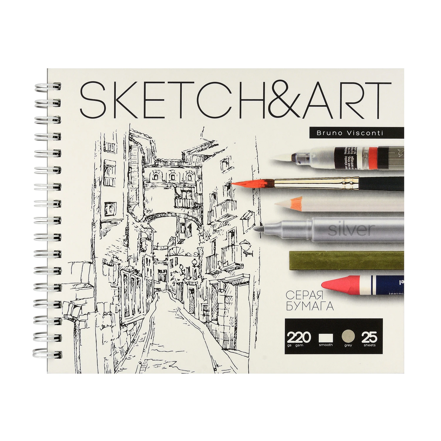 SKETCHBOOK SKETCH&ART BV,180х155 мм, 25 Л. СЕРЫЙ 220 ГР. НА ГРЕБНЕ, ДЛЯ