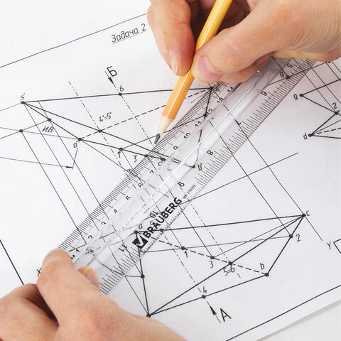 Линейка пластиковая 30 см, BRAUBERG, с держателем, прозрачная, европодвес,