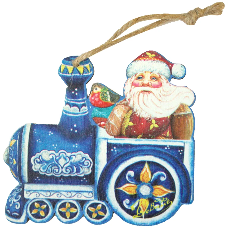 Елочное украшение из фанеры "Дед мороз в поезде"