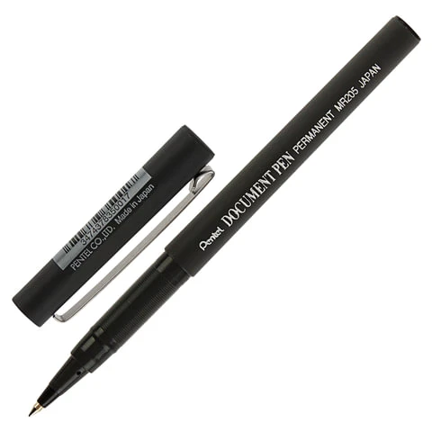 Ручка-роллер PENTEL (Япония) "Document Pen", ЧЕРНАЯ, корпус черный,
