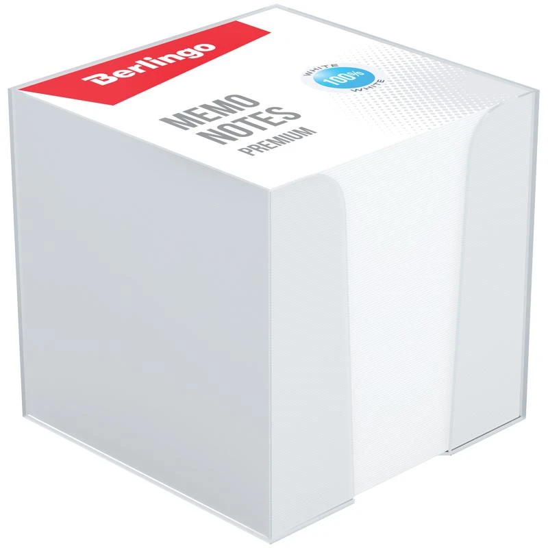 Блок для записи Berlingo "Premium", 9*9*9, пластиковый бокс, белый,