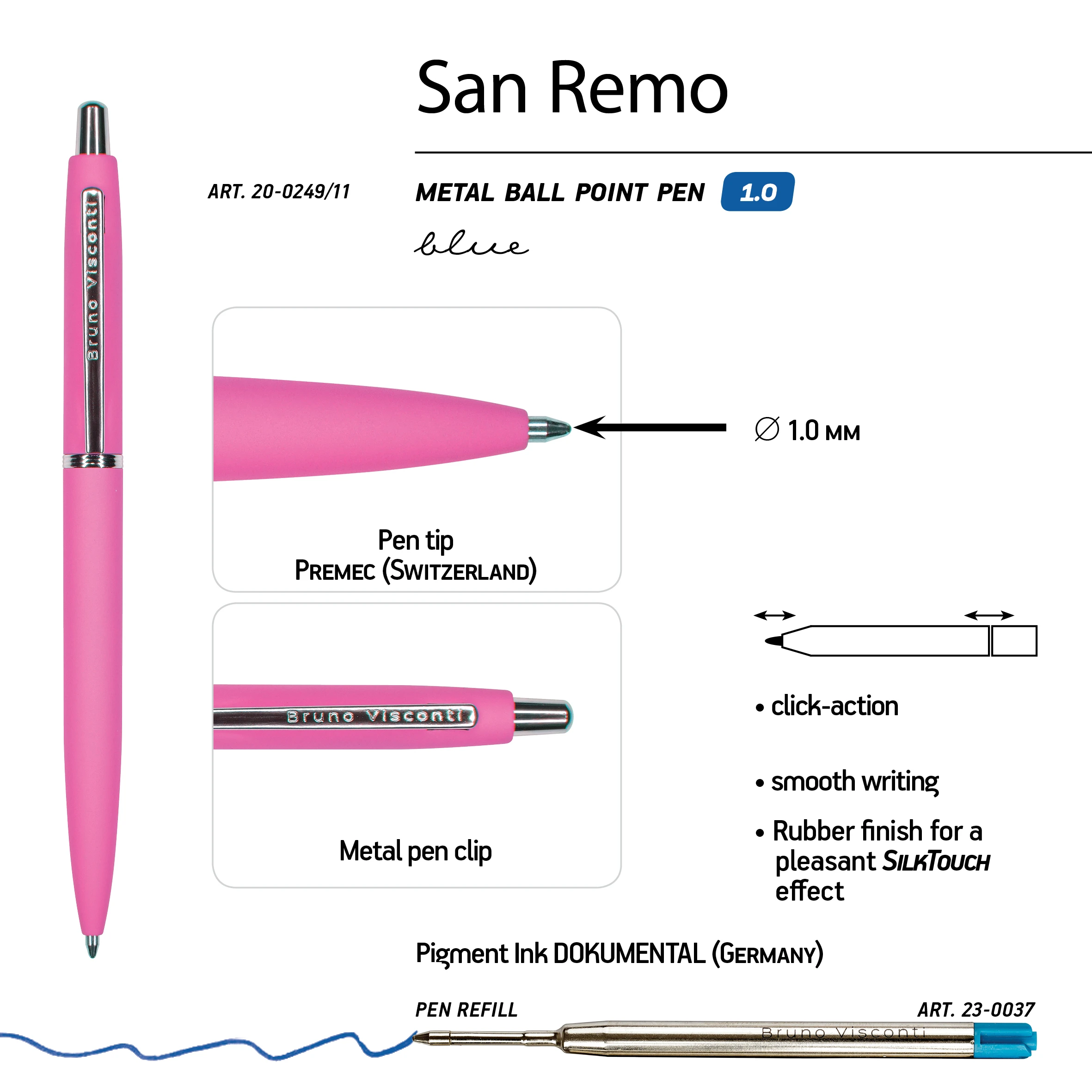 РУЧКА "SAN REMO" ШАРИКОВАЯ, АВТОМАТИЧЕСКАЯ, ФУКСИЯ МЕТАЛЛИЧЕСКИЙ