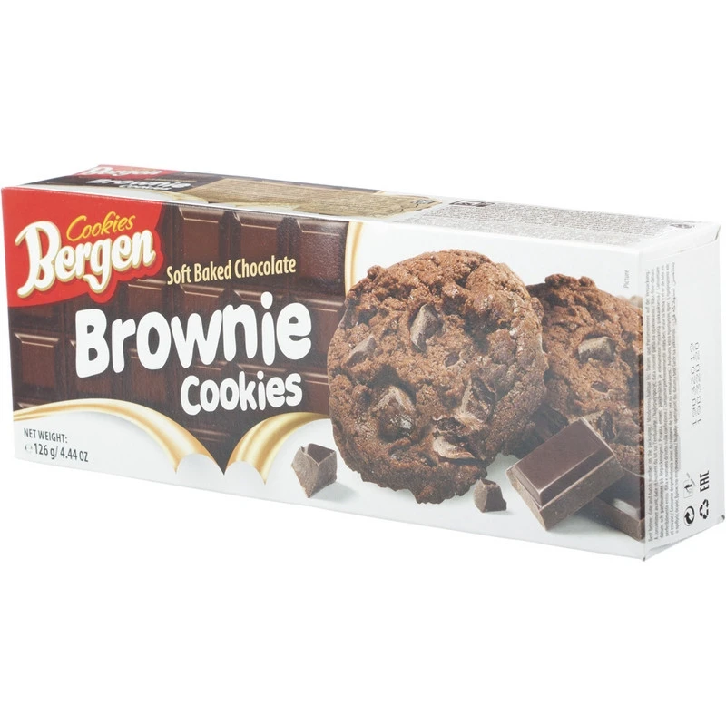 Печенье шоколадное Bergen Брауни с кусочками шоколада, 126г
