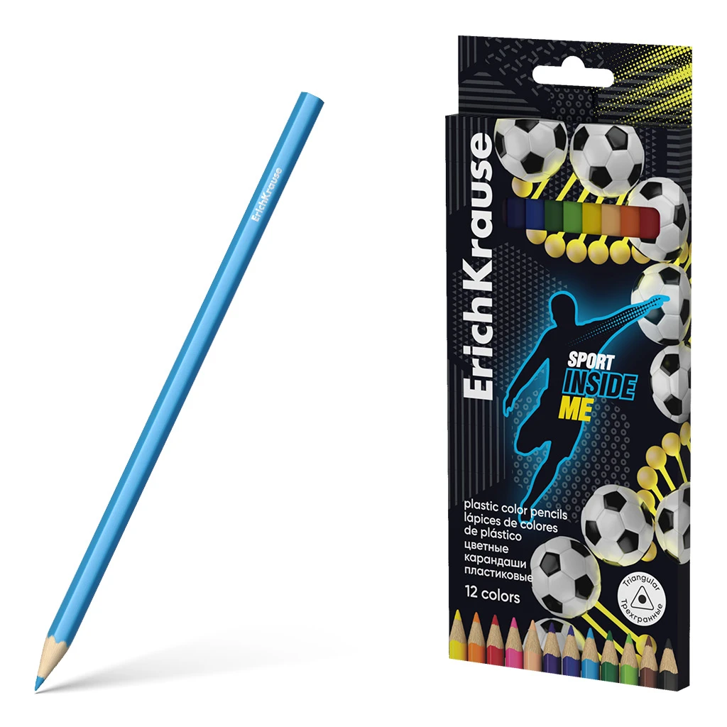 Цветные карандаши пластиковые Erich Krause Sport DNA трехгранные 12 цветов (в