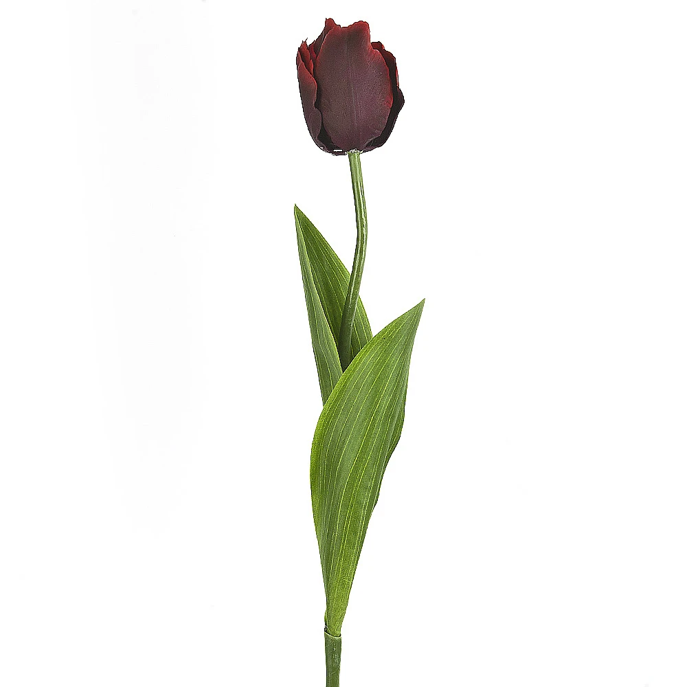 Цветок искусственный (на ножке) "Тюльпан бордовый"h=66см.(real touch)