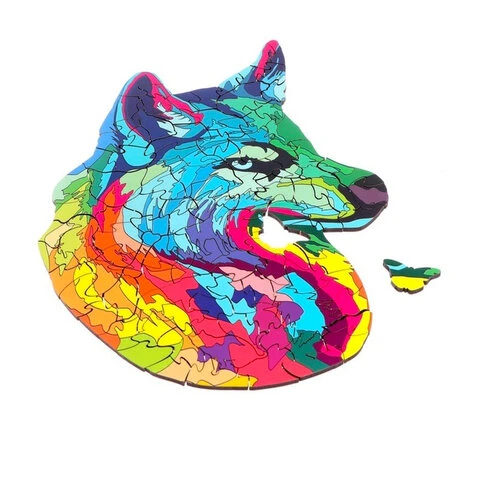 Пазл деревянный "Красочный волк", 110 фигурных деталей, деревянный