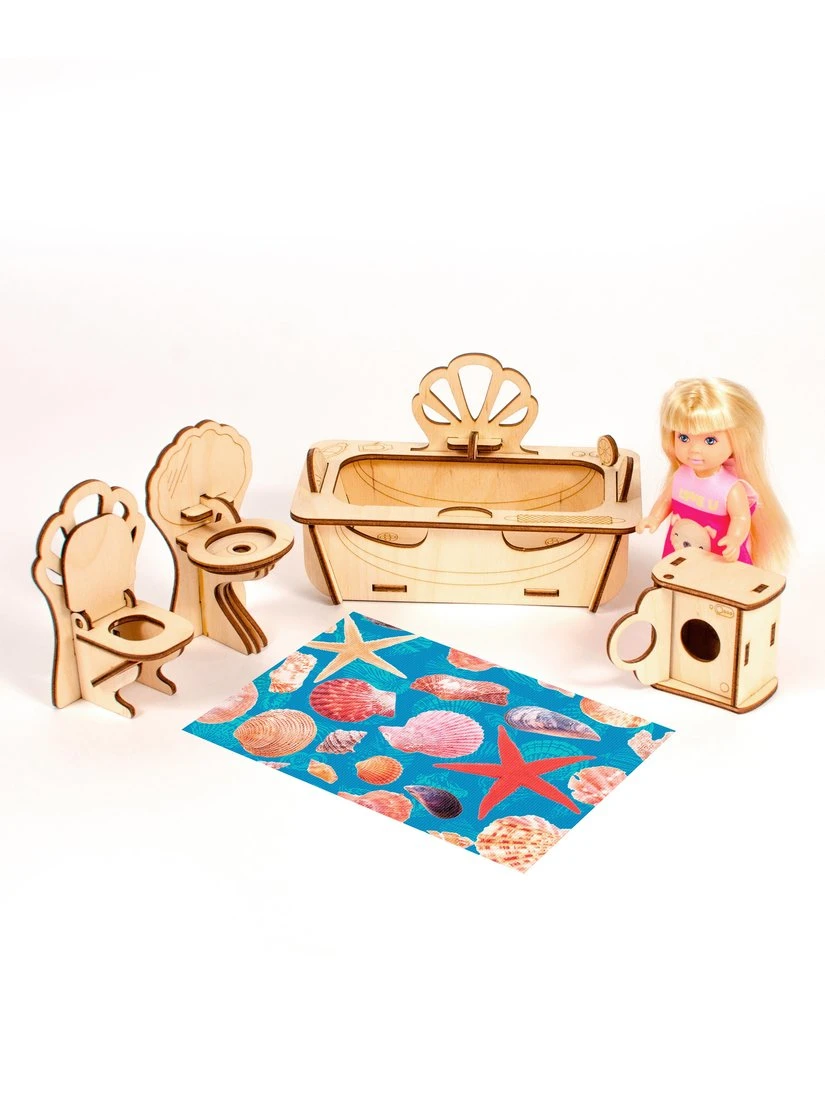 Конструктор ТЕРЕМОК Мебель для кукол 10-15 см Ванная "Ракушки"