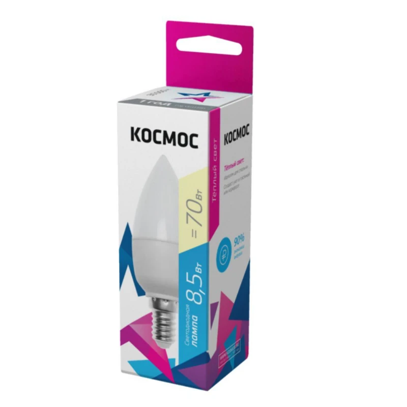 Лампа светодиодная КОСМОС LkecLED8.5wCNE1430 CN 8.5W 220V E14 3000K Лампа светодиодная КОСМОС LkecLED8.5wCNE1430 CN 8.5W 220V E14 3000K