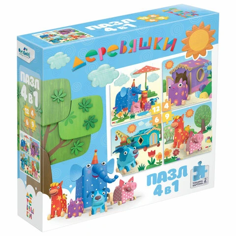 Пазл Деревяшки "Прогулка", 4 в 1, 4-6-9-12 элементов, ORIGAMI, 04507