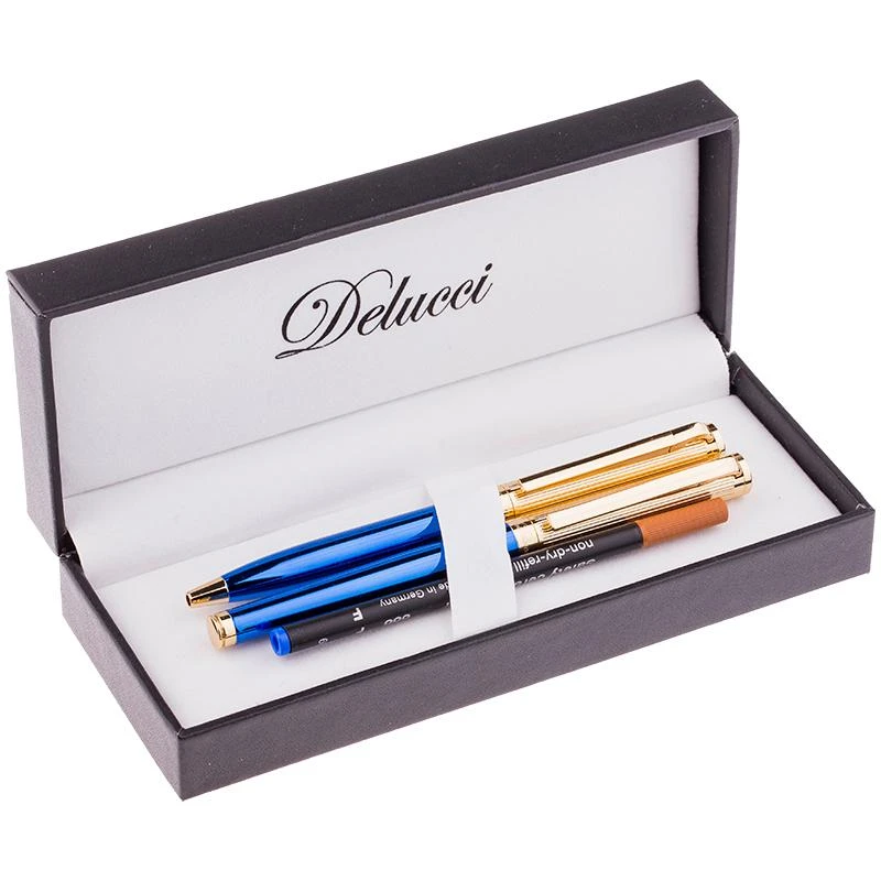 Набор "Delucci": ручка шариковая, 1,0мм и ручка-роллер, 0,6мм, синие,