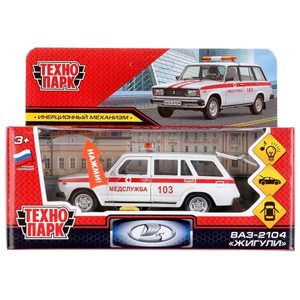 Машина металл свет-звук ВАЗ-2104 ЖИГУЛИ СКОРАЯ ПОМОЩЬ 12 см, двер, баг,