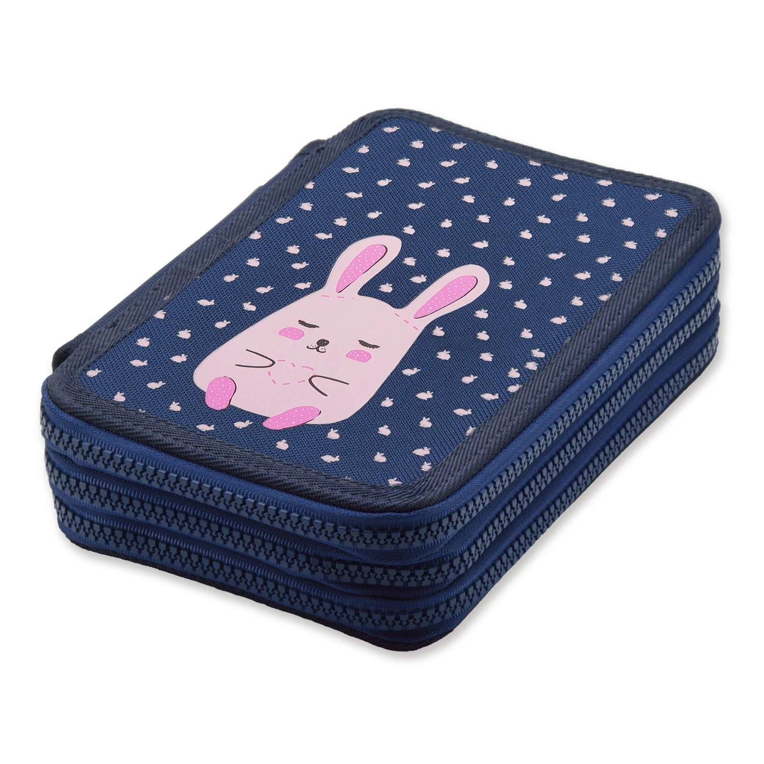 ПЕНАЛ НА МОЛНИИ СИНИЙ "КРОЛИК С СЕРДЕЧКОМ", ТРИ ОТДЕЛЕНИЯ, 200 х 130ММ