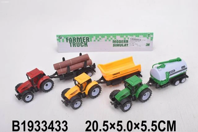 Набор тракторов (20,5см) "Трактор с прицепом" (3 шт в наборе) в пакете