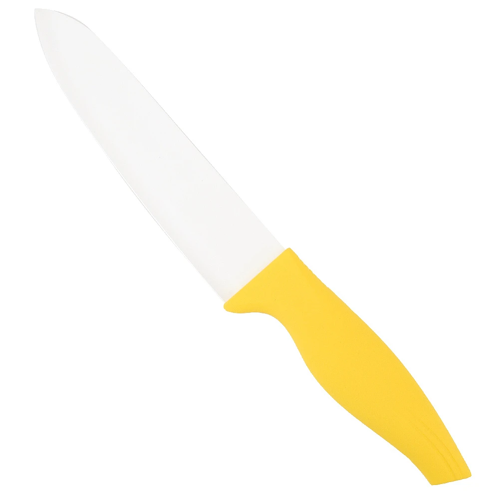 Нож керамический, белое лезвие с защитным элементом (15см), рукоятка желтая