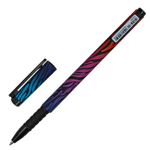 Ручка шариковая BRAUBERG SOFT TOUCH GRIP "NEON ZEBRA", СИНЯЯ, мягкое