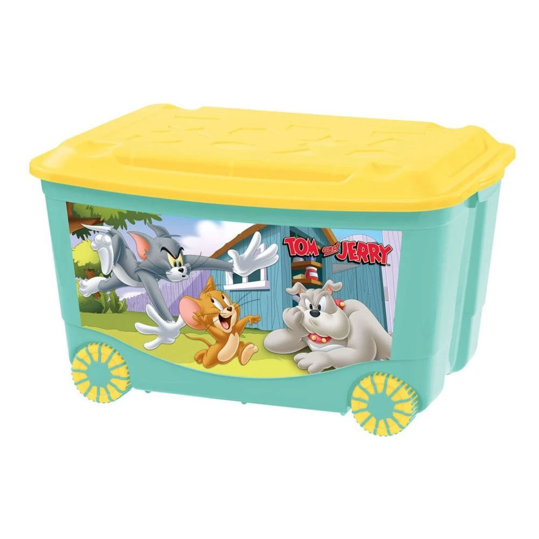 Ящик для игрушек на колесах с аппликацией «Том и Джерри» зеленый