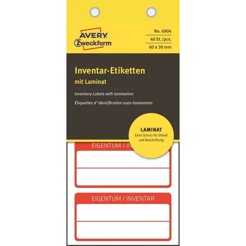 Этикетки самоклея 6904 Инвентарные 60х30 мм, самоламин.,красные 40 шт/уп