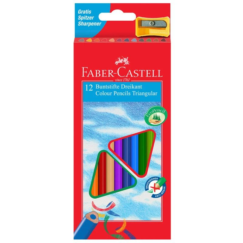 Карандаши цветные Faber-Castell 12цв., трехгран., заточен., картон, европодвес,