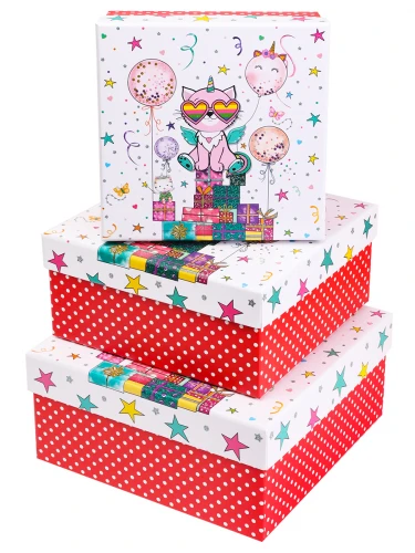 Набор коробок 3 в 1 с глиттером Модный кот (15,5*15,5*7,5-20*20*9 см) КОР-6133