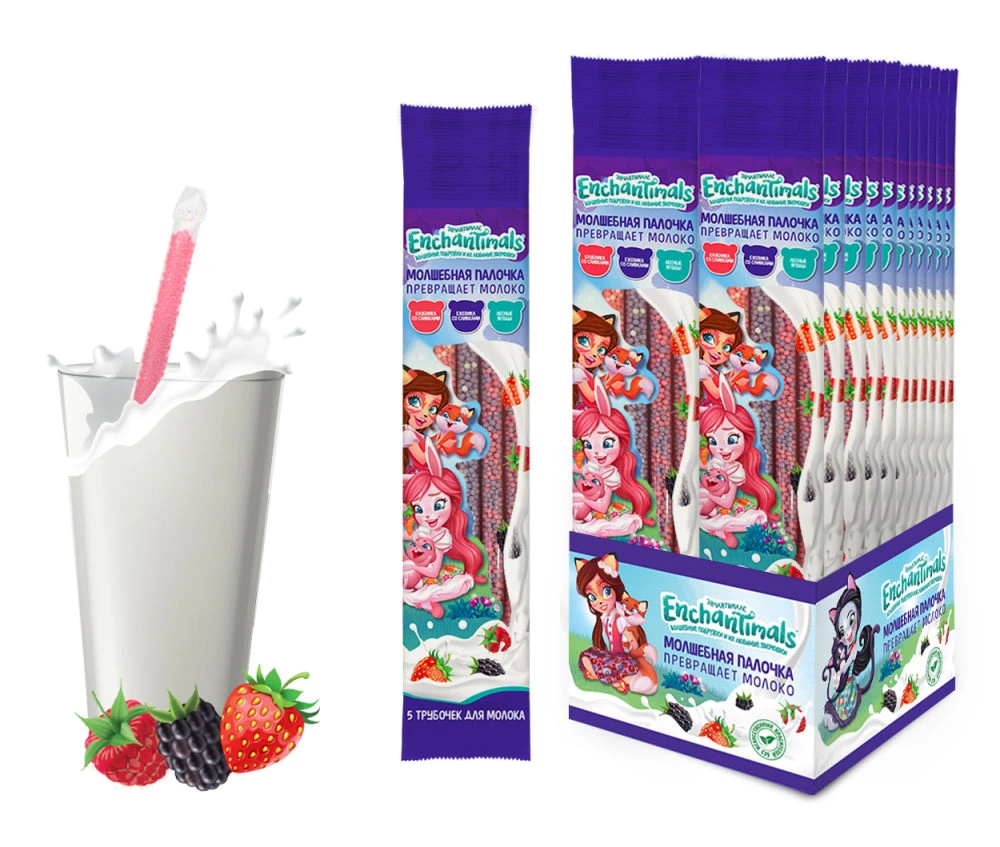 ENCHANTIMALS трубочки для молока 5шт. (лесные ягоды, ежевика со сливками,