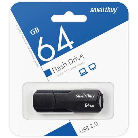 Флеш-диск 64 GB SMARTBUY Clue, USB 2.0, черный, SB64GBCLU-K