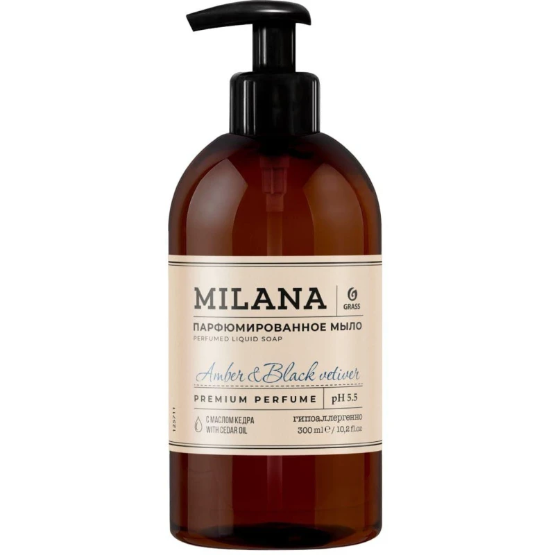 Мыло жидкое парфюмированное Milana Amber&Black Vetiver 300мл.
