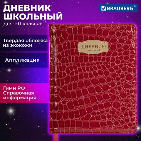 Дневник 1-11 класс 48 л., кожзам (твердая с поролоном), нашивка, BRAUBERG