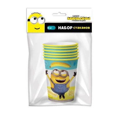 Minions 2. Набор бумажных стаканов, 6 шт*250 мл (3D дизайн)