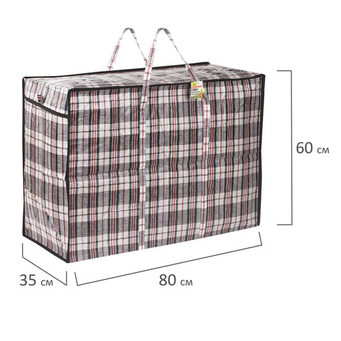 Сумка-баул хозяйственная, полипропилен, 80х60х35 см,168 литров, черно-красная,
