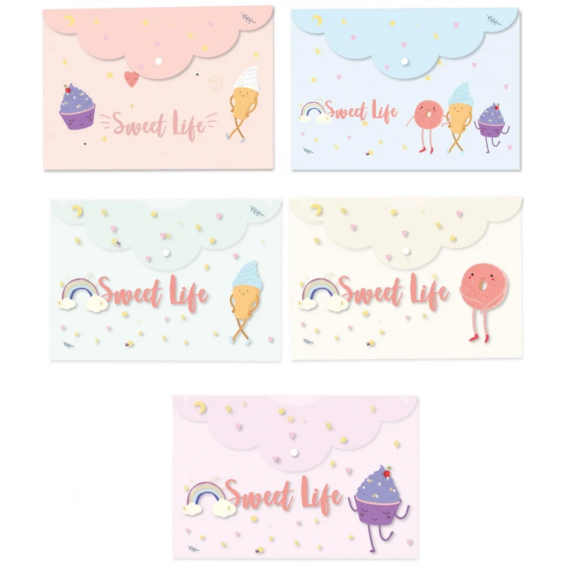 Папка-конверт на кнопке А4Attache Sel-on SWEET LIFEас325х215мм. 200мкм5шт/уп.