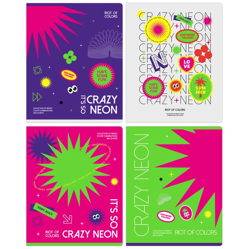 Тетрадь 48л., А5, клетка BG "Crazy neon", неоновая краска