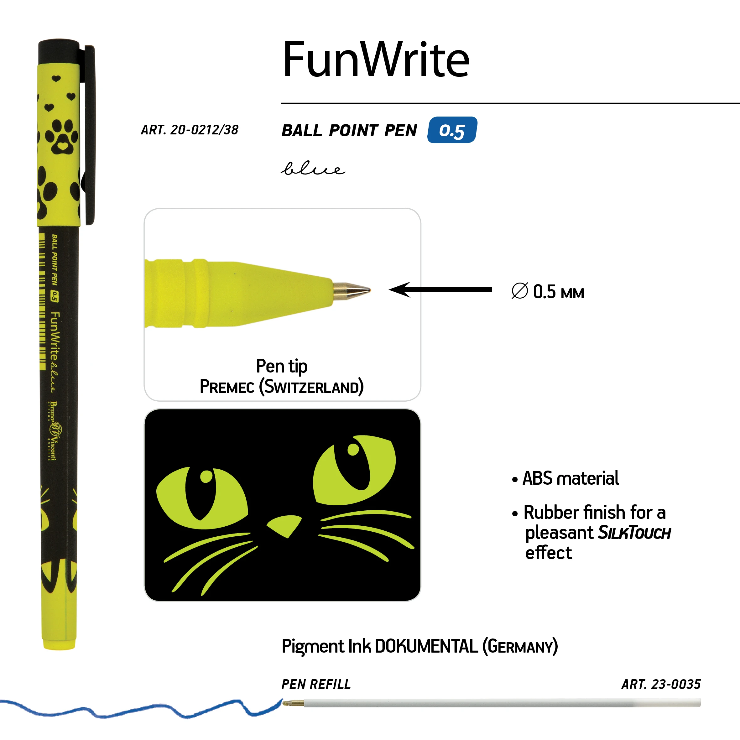 РУЧКА "FunWrite. Взгляд зверя. Черный кот" ШАРИКОВАЯ 0.5 ММ, СИНЯЯ