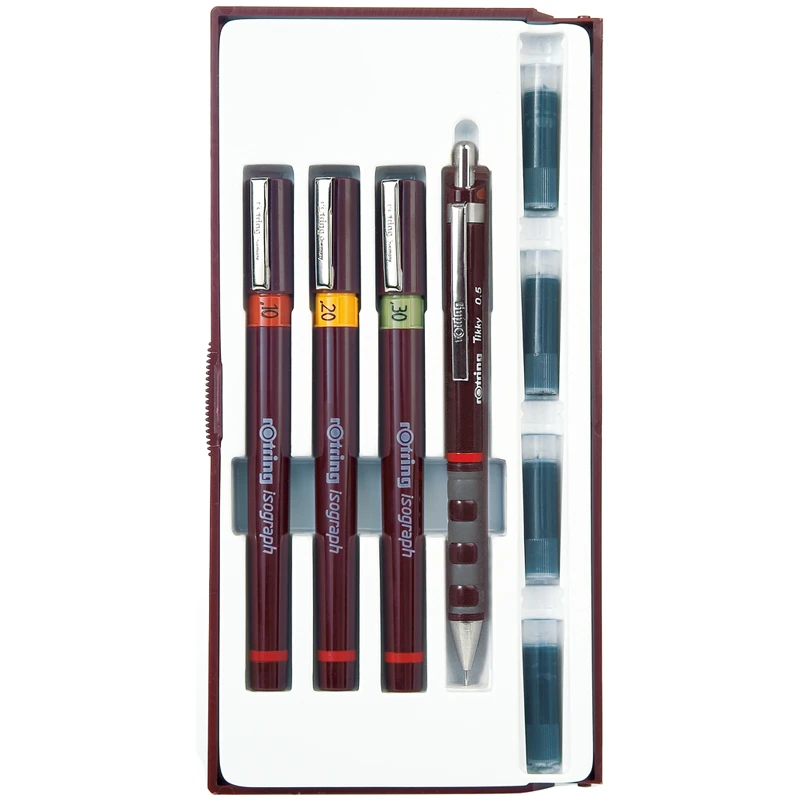 Набор изографов Rotring 0.1/0.2/0.3 мм, мех. карандаш 0.5 мм, чернила