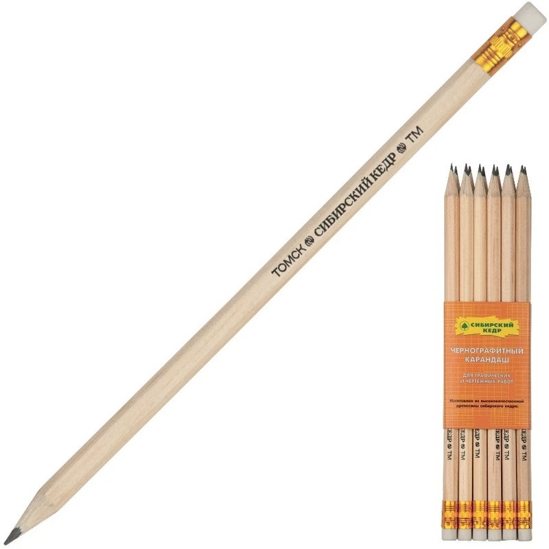 Карандаш чернографитный Сибирский Кедр шестигр. СК224/ТМ с ласт., натур. Карандаш чернографитный Сибирский Кедр шестигр. СК224/ТМ с ласт., натур.