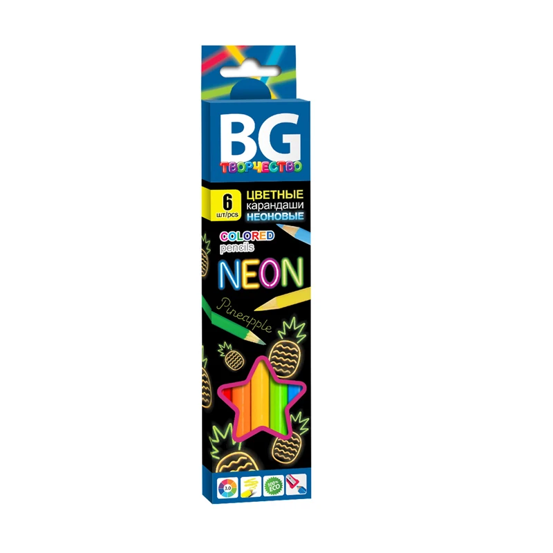 Карандаши цветные BG "Neon", 06цв., круглые, 3.0мм, европодвес