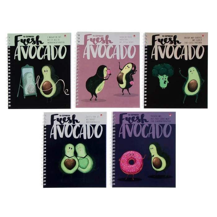 Тетрадь А5+, 80 листов в клетку, на гребне "Авокадо", обложка