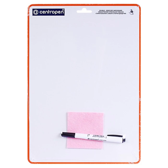 Доска маркерная A4 двусторонняя: без рисунка/клетка Centropen + маркер, салфетка Доска маркерная A4 двусторонняя: без рисунка/клетка Centropen + маркер, салфетка