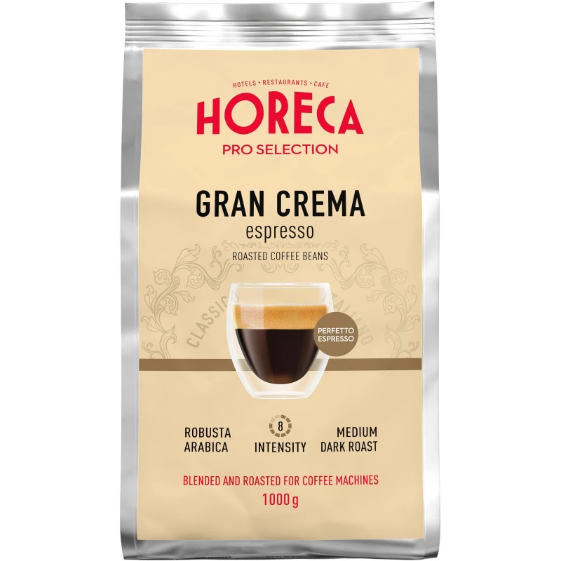 Кофе Horeca жареный Espresso Gran Crema в зернах, в мягкой упаковке, 1кг